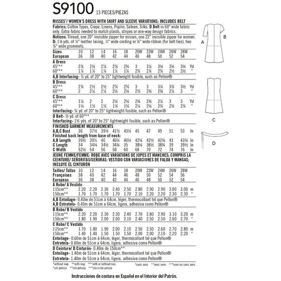 Simplicity Sewing Pattern 9100 10505 Dress Belt Misses Size 20W-28W - Picture 2 of 5